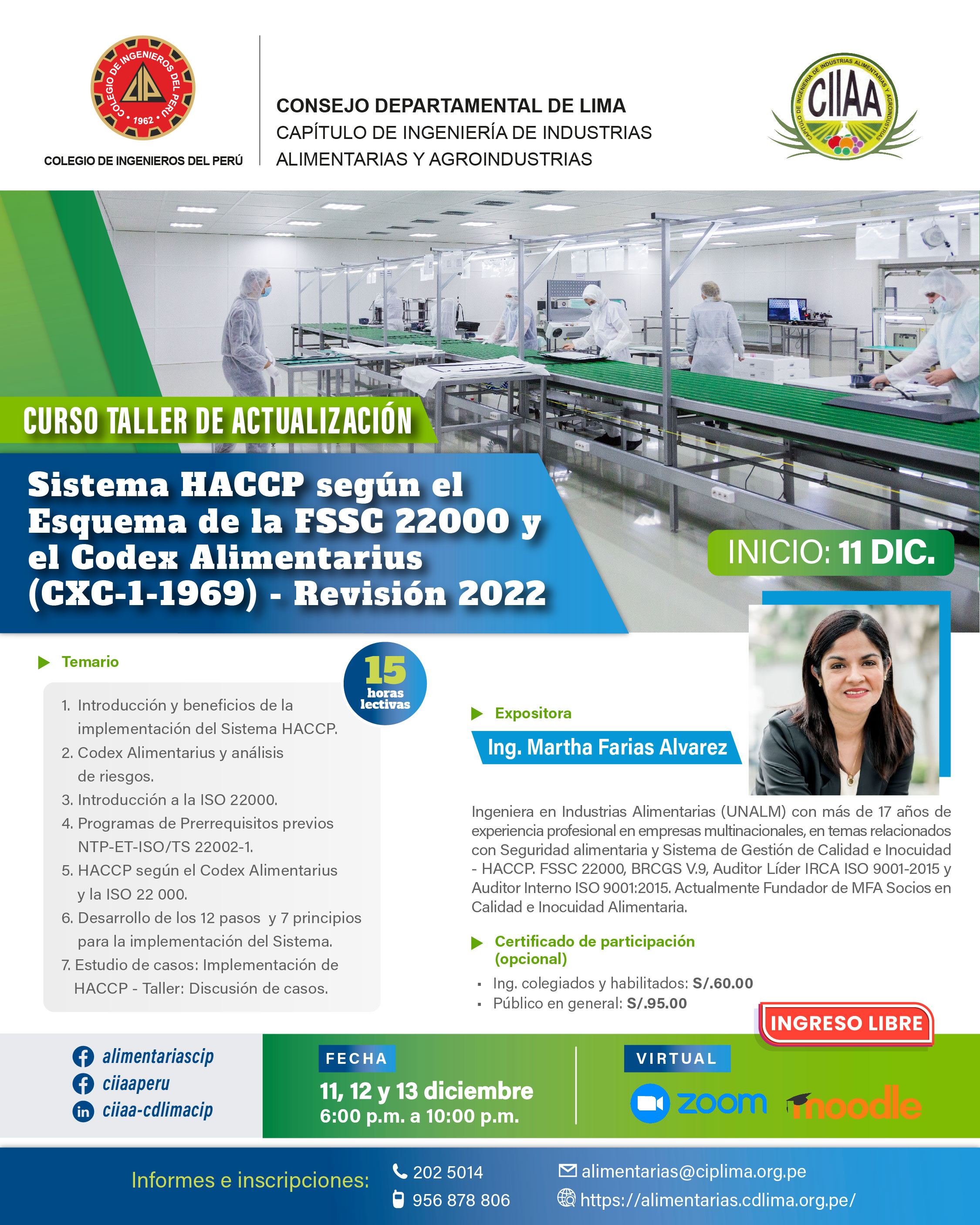 Curso Taller de Actualización Profesional: Sistema HACCP según el Esquema de la FSSC 22000 y el Codex Alimentarius (CXC-1-1969) - Revisión 2022