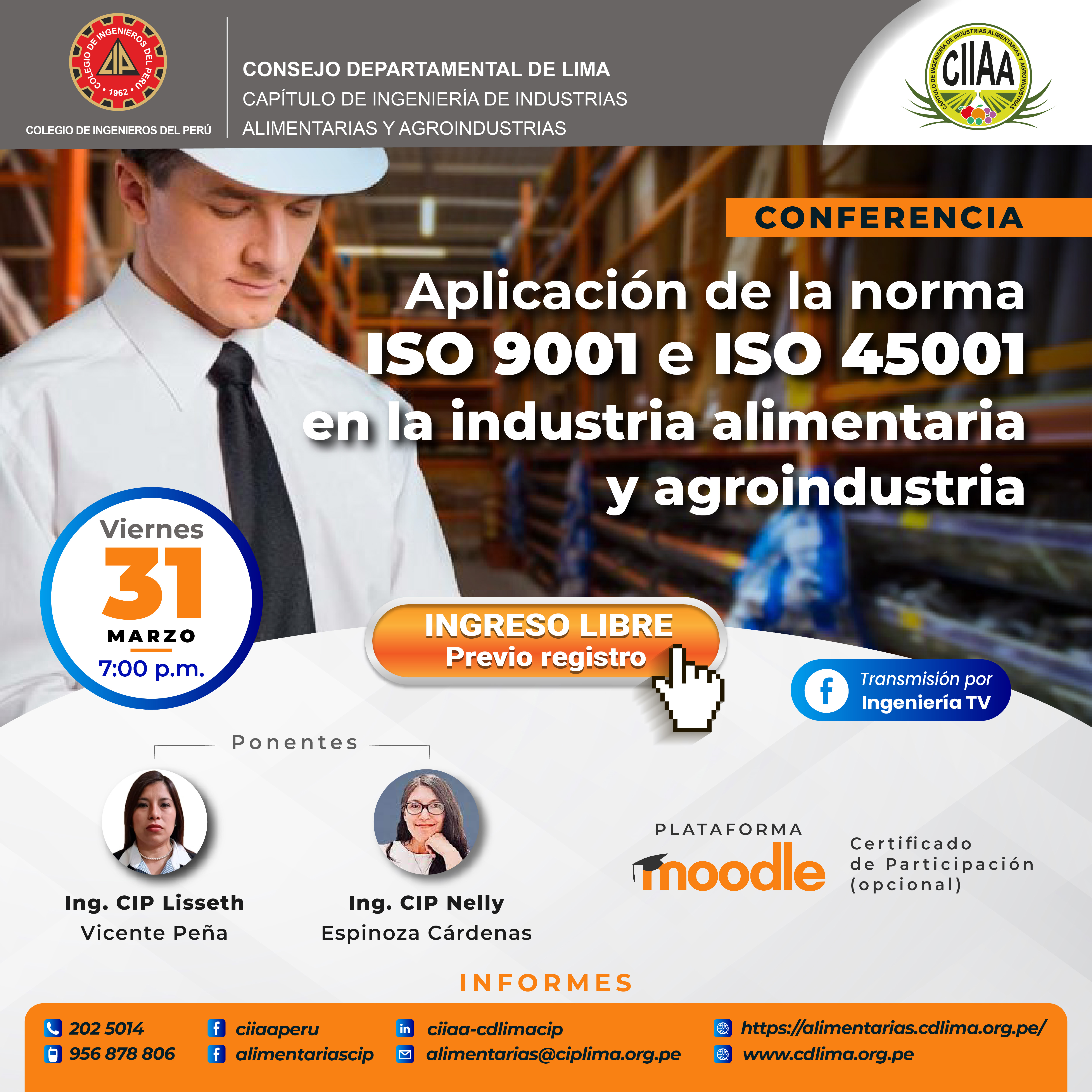Conferencia   Aplicación de la norma ISO 9001 e ISO 45001 en la Industria alimentaria y agroindustria